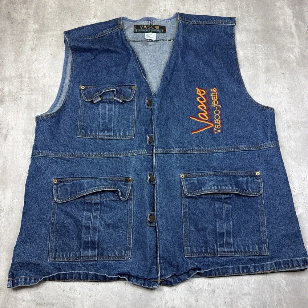 Vintage VASCO Jeans Denim Button Up Vest Large 90s Utility Workwear Y2K Retro